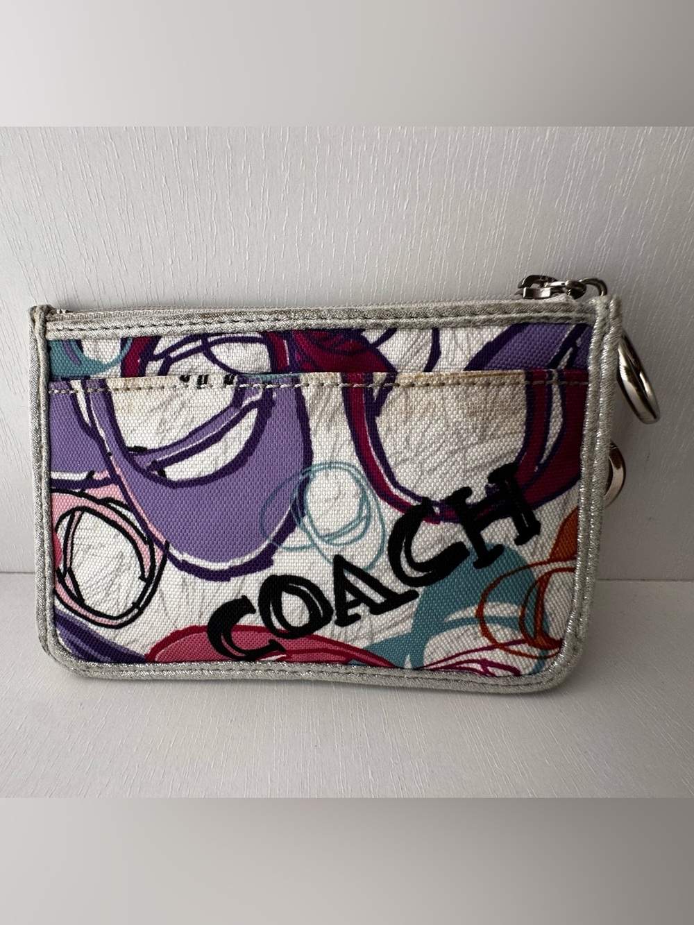 COACH Poppy Graffiti Card Case Keychain